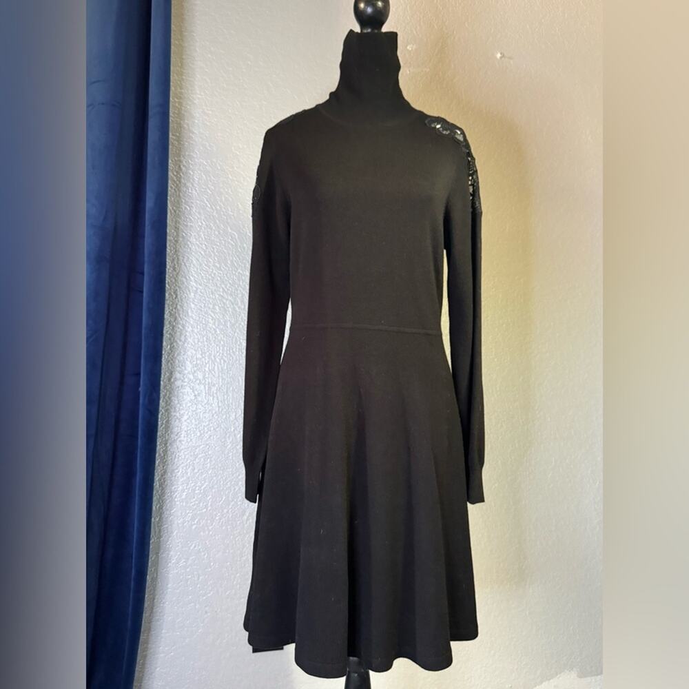 Eliza J - High Neck Black Dress with Lace Shoulder Detail | Size L